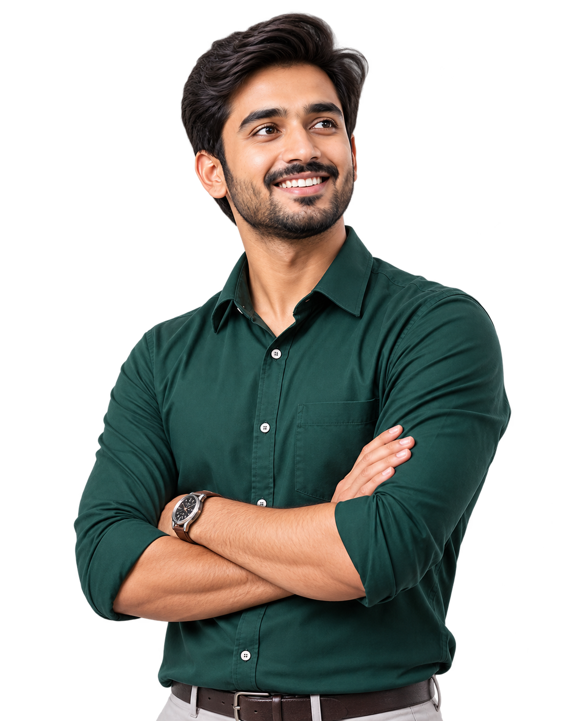 Smiling GoodMoney Pay customer with arms folded