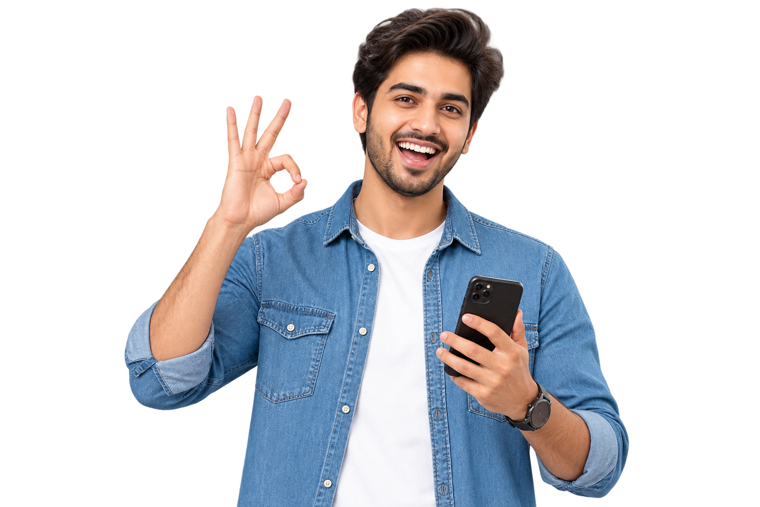 Happy GoodMoney Pay customer giving an OK sign